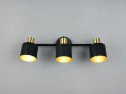 Retro Deckenstrahler EVA 3-flammig aus Metall Schwarz Gold, Breite 53,5cm