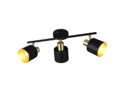 Retro Deckenstrahler EVA 3-flammig aus Metall Schwarz Gold, Breite 53,5cm