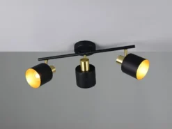 Retro Deckenstrahler EVA 3-flammig aus Metall Schwarz Gold, Breite 53,5cm