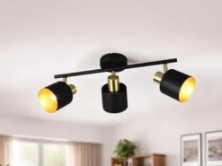 Retro Deckenstrahler EVA 3-flammig aus Metall Schwarz Gold, Breite 53,5cm