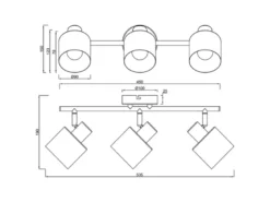 Retro Deckenstrahler EVA 3-flammig aus Metall Schwarz Gold, Breite 53,5cm