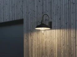 Retro LED Außenwandleuchte Höhe 42,5cm aus Stahl Schwarz und Klarglas