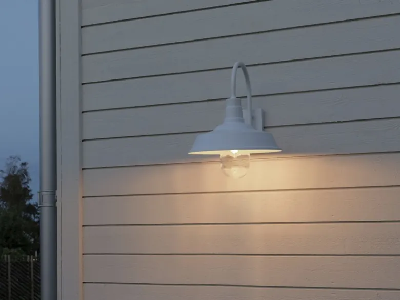 Retro LED Außenwandleuchte Höhe 42,5cm aus Stahl Weiß und Klarglas