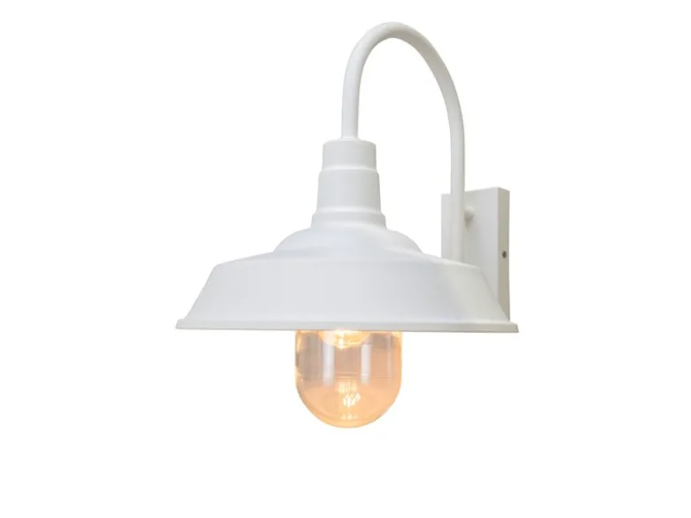 Retro LED Außenwandleuchte Höhe 42,5cm aus Stahl Weiß und Klarglas