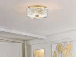 Retro LED Deckenleuchte Messing mit Chevron Glas Lampenschirm Ø 30,5cm