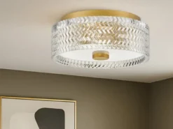 Retro LED Deckenleuchte Messing mit Chevron Glas Lampenschirm Ø 30,5cm