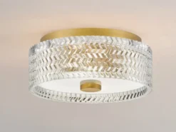 Retro LED Deckenleuchte Messing mit Chevron Glas Lampenschirm Ø 30,5cm