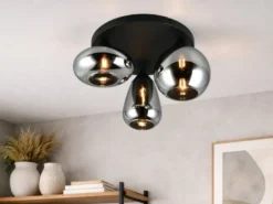 Retro LED Deckenleuchte mit 3 Glasschirmen Chrom Ø 48,5cm