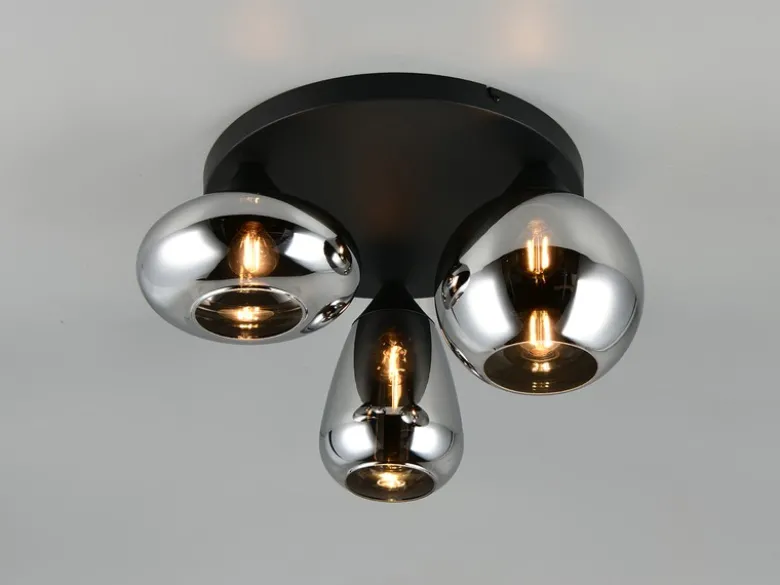 Retro LED Deckenleuchte mit 3 Glasschirmen Chrom Ø 48,5cm