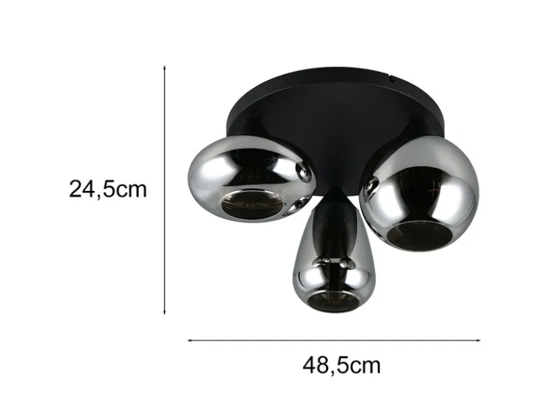 Retro LED Deckenleuchte mit 3 Glasschirmen Chrom Ø 48,5cm