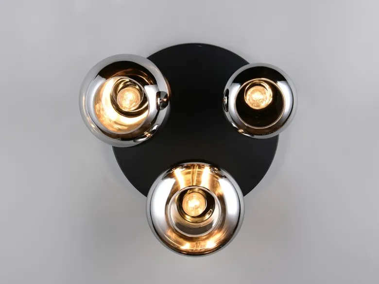 Retro LED Deckenleuchte mit 3 Glasschirmen Chrom Ø 48,5cm