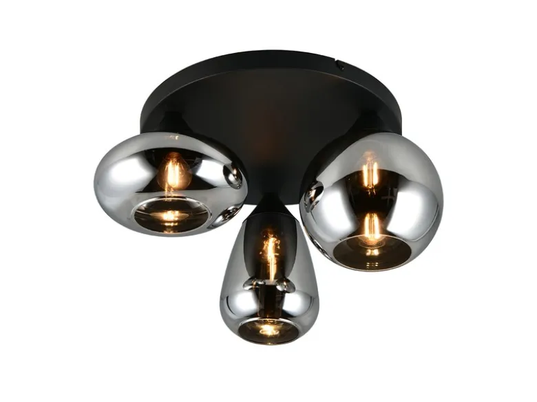Retro LED Deckenleuchte mit 3 Glasschirmen Chrom Ø 48,5cm
