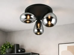 Retro LED Deckenleuchte mit 3 Glasschirmen Chrom Ø 48,5cm