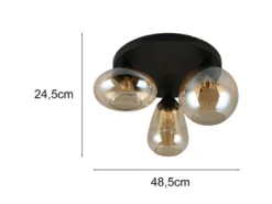 Retro LED Deckenleuchte mit 3 Glasschirmen Amberfarbig Ø 48,5cm