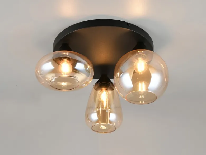 Retro LED Deckenleuchte mit 3 Glasschirmen Amberfarbig Ø 48,5cm