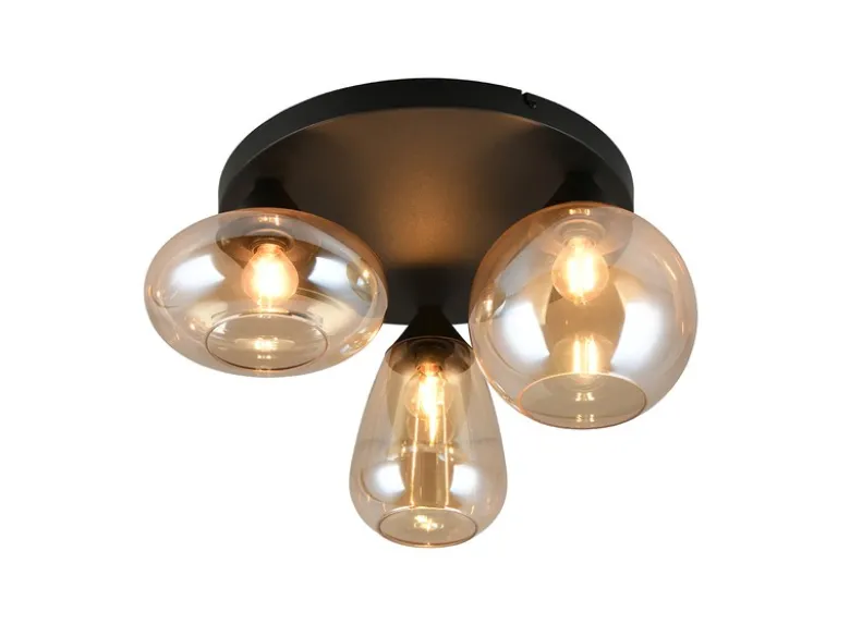 Retro LED Deckenleuchte mit 3 Glasschirmen Amberfarbig Ø 48,5cm
