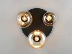 Retro LED Deckenleuchte mit 3 Glasschirmen Amberfarbig Ø 48,5cm