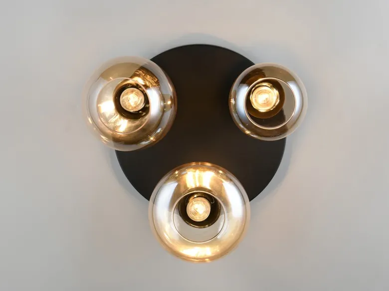 Retro LED Deckenleuchte mit 3 Glasschirmen Amberfarbig Ø 48,5cm
