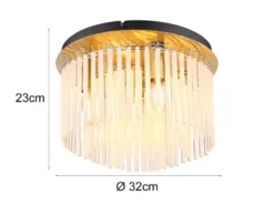 Retro LED Deckenleuchte mit transparenten Echtglas Stäben, Ø 32cm