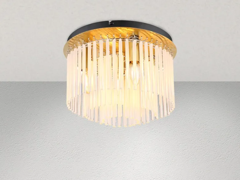 Retro LED Deckenleuchte mit transparenten Echtglas Stäben, Ø 32cm
