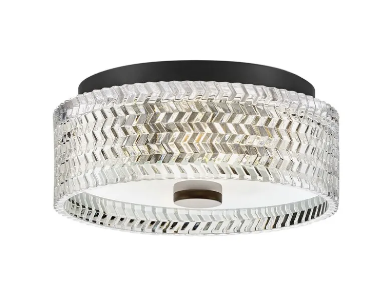 Retro LED Deckenleuchte Schwarz mit Chevron Glas Lampenschirm Ø 30,5cm