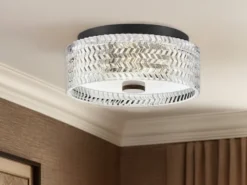 Retro LED Deckenleuchte Schwarz mit Chevron Glas Lampenschirm Ø 30,5cm