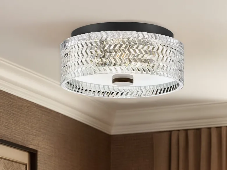 Retro LED Deckenleuchte Schwarz mit Chevron Glas Lampenschirm Ø 30,5cm