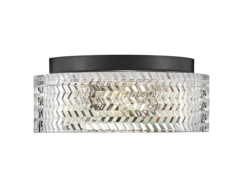 Retro LED Deckenleuchte Schwarz mit Chevron Glas Lampenschirm Ø 30,5cm