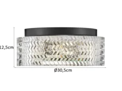 Retro LED Deckenleuchte Schwarz mit Chevron Glas Lampenschirm Ø 30,5cm