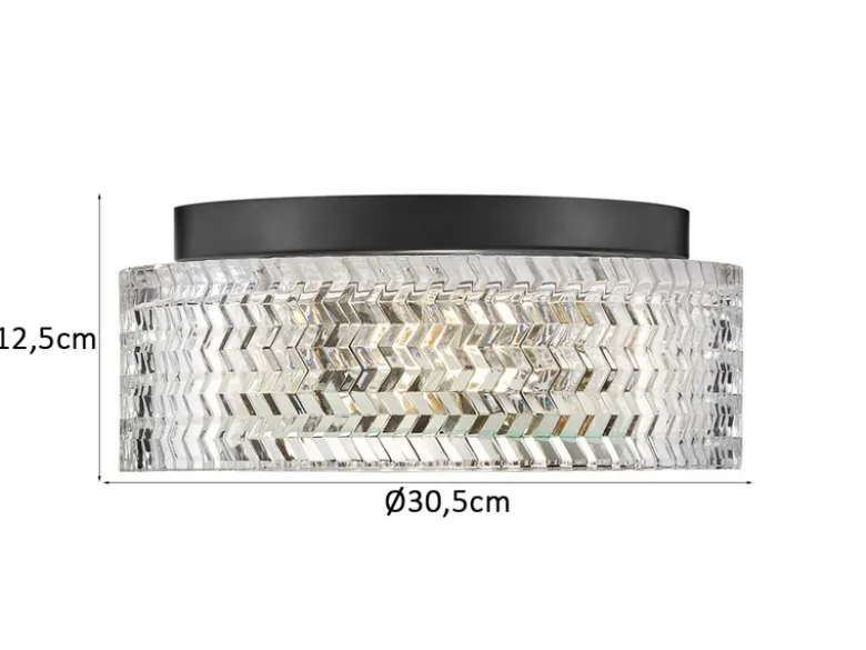 Retro LED Deckenleuchte Schwarz mit Chevron Glas Lampenschirm Ø 30,5cm