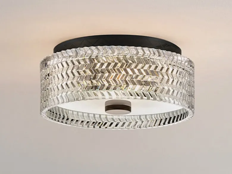 Retro LED Deckenleuchte Schwarz mit Chevron Glas Lampenschirm Ø 30,5cm