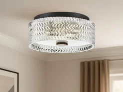 Retro LED Deckenleuchte Schwarz mit Chevron Glas Lampenschirm Ø 30,5cm