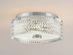 Retro LED Deckenleuchte Silber Chrom mit Chevron Glas Lampenschirm Ø 30,5cm