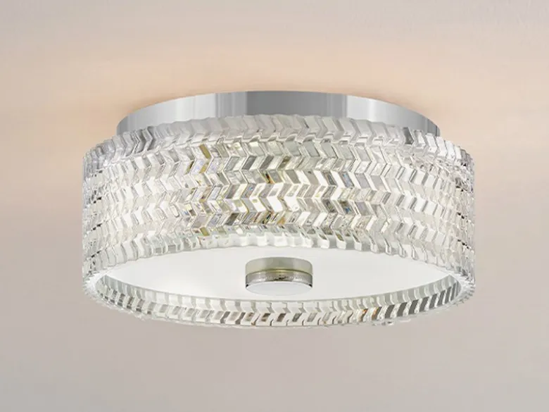 Retro LED Deckenleuchte Silber Chrom mit Chevron Glas Lampenschirm Ø 30,5cm