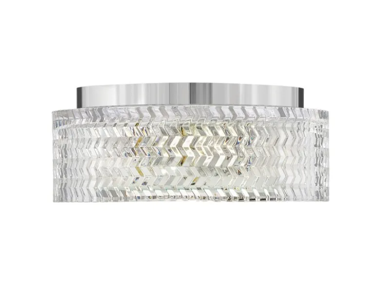 Retro LED Deckenleuchte Silber Chrom mit Chevron Glas Lampenschirm Ø 30,5cm