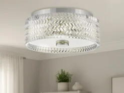 Retro LED Deckenleuchte Silber Chrom mit Chevron Glas Lampenschirm Ø 30,5cm