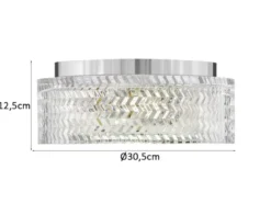 Retro LED Deckenleuchte Silber Chrom mit Chevron Glas Lampenschirm Ø 30,5cm
