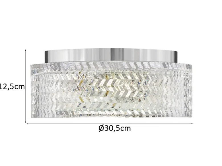Retro LED Deckenleuchte Silber Chrom mit Chevron Glas Lampenschirm Ø 30,5cm