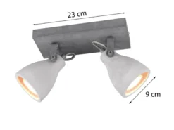 Retro LED Deckenstrahler 2-flammig mit Beton-Lampenschirmen, Breite 23cm