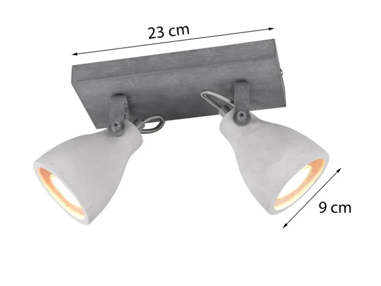 Retro LED Deckenstrahler 2-flammig mit Beton-Lampenschirmen, Breite 23cm