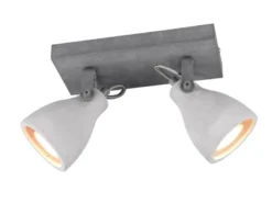 Retro LED Deckenstrahler 2-flammig mit Beton-Lampenschirmen, Breite 23cm