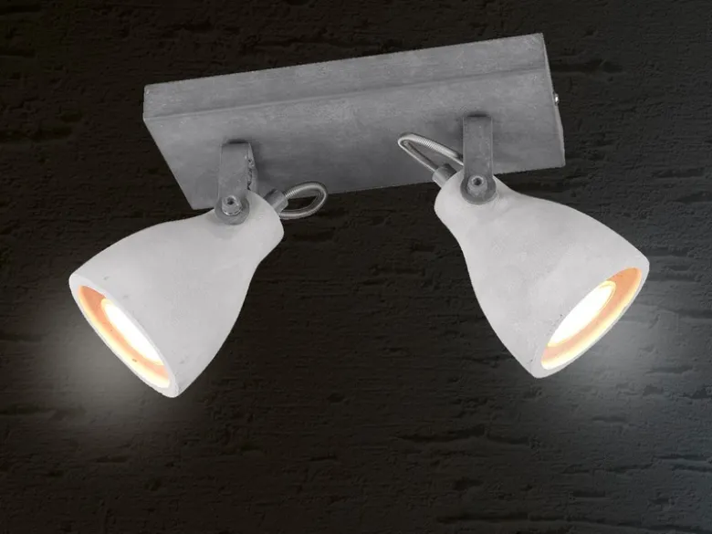 Retro LED Deckenstrahler 2-flammig mit Beton-Lampenschirmen, Breite 23cm