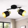 Retro LED Deckenstrahler 2-flammig aus Metall Schwarz Gold, Breite 36,5cm