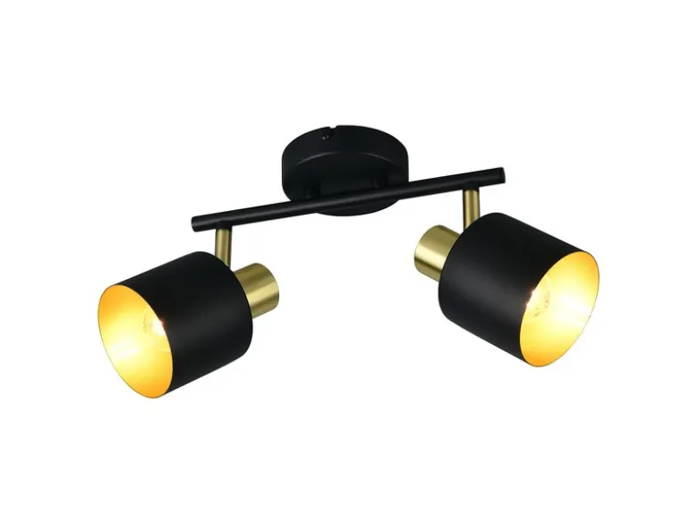 Retro LED Deckenstrahler 2-flammig aus Metall Schwarz Gold, Breite 36,5cm