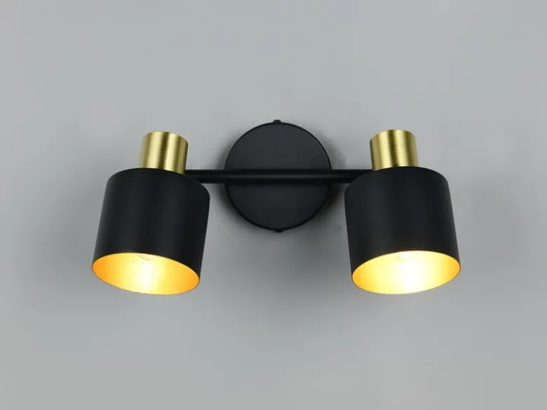 Retro LED Deckenstrahler 2-flammig aus Metall Schwarz Gold, Breite 36,5cm