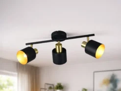 Retro LED Deckenstrahler 3-flammig aus Metall Schwarz Gold, Breite 53,5cm