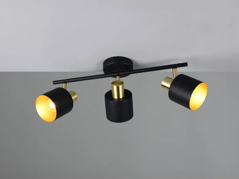 Retro LED Deckenstrahler 3-flammig aus Metall Schwarz Gold, Breite 53,5cm