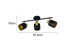 Retro LED Deckenstrahler 3-flammig aus Metall Schwarz Gold, Breite 53,5cm