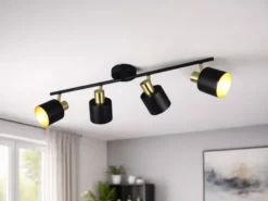 Retro LED Deckenstrahler 4-flammig aus Metall Schwarz Gold, Breite 78cm