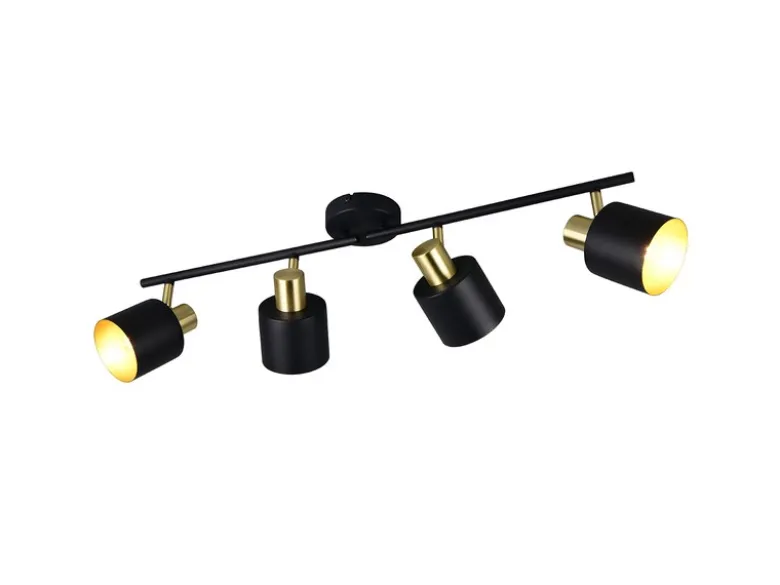 Retro LED Deckenstrahler 4-flammig aus Metall Schwarz Gold, Breite 78cm